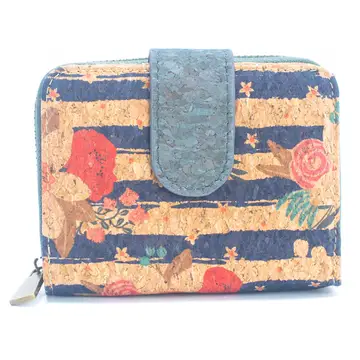 Kurze Kartenbrieftasche für Damen aus bedrucktem Naturkork BAG-2238 | G - #BAG-2238-G