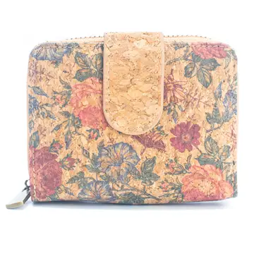 Kurze Kartenbrieftasche für Damen aus bedrucktem Naturkork 