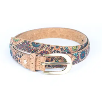 Damengürtel aus Kork mit Blumendruck, Breite 2,5 cm, L- 1016 | E-100 cm - #L-1016-E-100