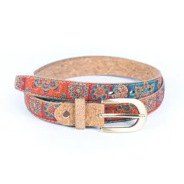 Damengürtel aus Kork mit Blumendruck, Breite 2,5 cm, L- 1016 | D-105 cm - #L-1016-D-105