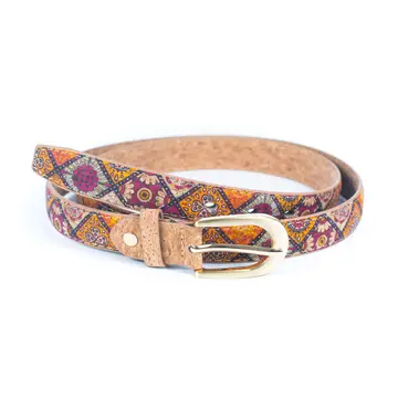 Damengürtel aus Kork mit Blumendruck, Breite 2,5 cm, B-115 cm