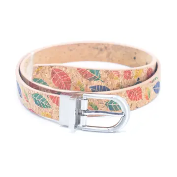 Damengürtel aus Kork mit Blumenmuster und verstellbarer Schnallenbreite | H-95 cm - #L-898-H