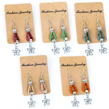Natürliche handgemachte Korkblumen-Ohrringe für Damen- ER-155-Mix-5 | 5 Einheiten - #ER-155-MIX-5