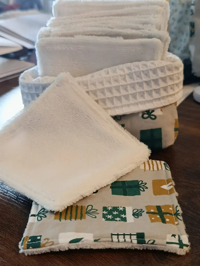 Panier de rangement en coton avec 10 lingettes réutilisables | 12