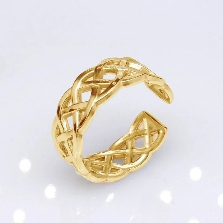 Offener Ring im Retro-Stil mit geometrischer Titanstahlbeschichtung 2