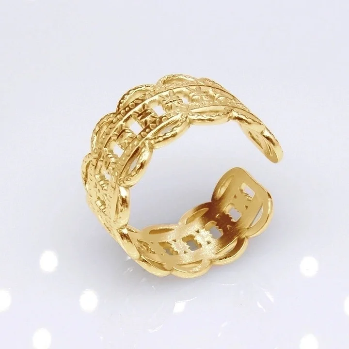 Offener Ring im Retro-Stil mit geometrischer Titanstahlbeschichtung 4
