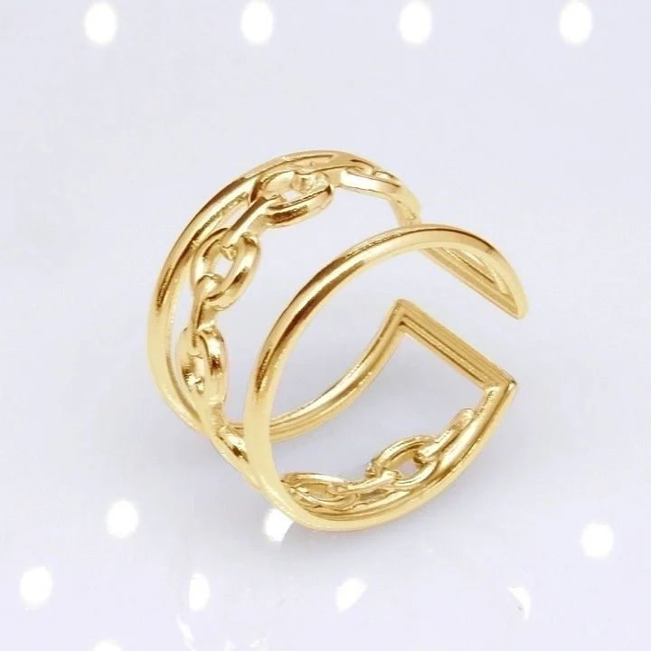 Offener Ring im Retro-Stil mit geometrischer Titanstahlbeschichtung 5