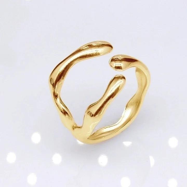 Offener Ring im Retro-Stil mit geometrischer Titanstahlbeschichtung 7