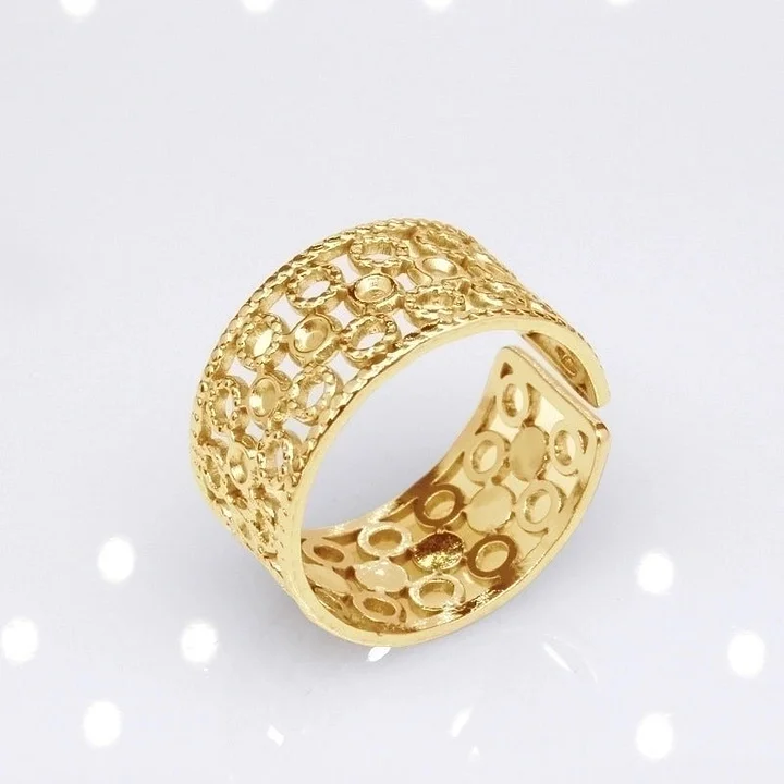 Offener Ring im Retro-Stil mit geometrischer Titanstahlbeschichtung 9
