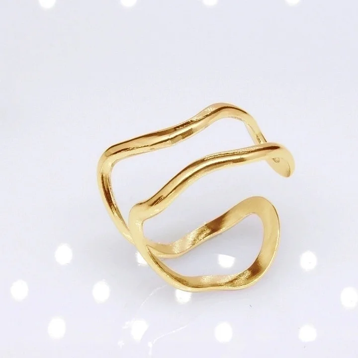 Offener Ring im Retro-Stil mit geometrischer Titanstahlbeschichtung 10