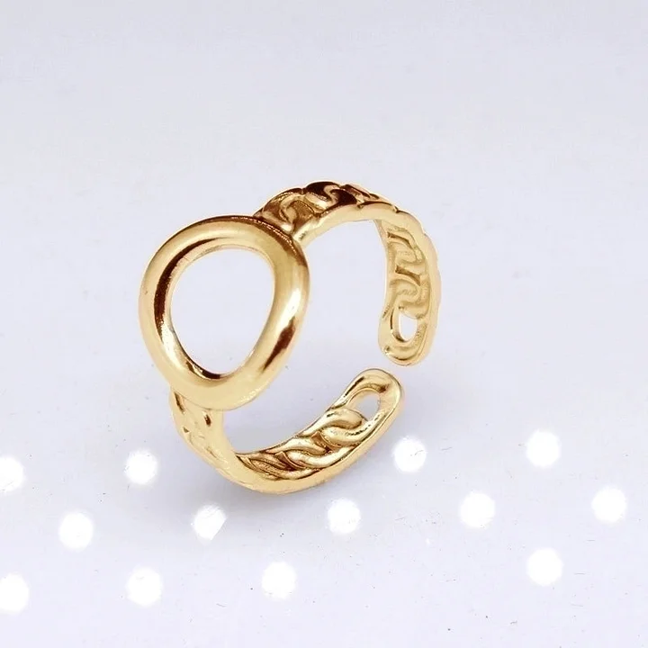 Offener Ring im Retro-Stil mit geometrischer Titanstahlbeschichtung 11
