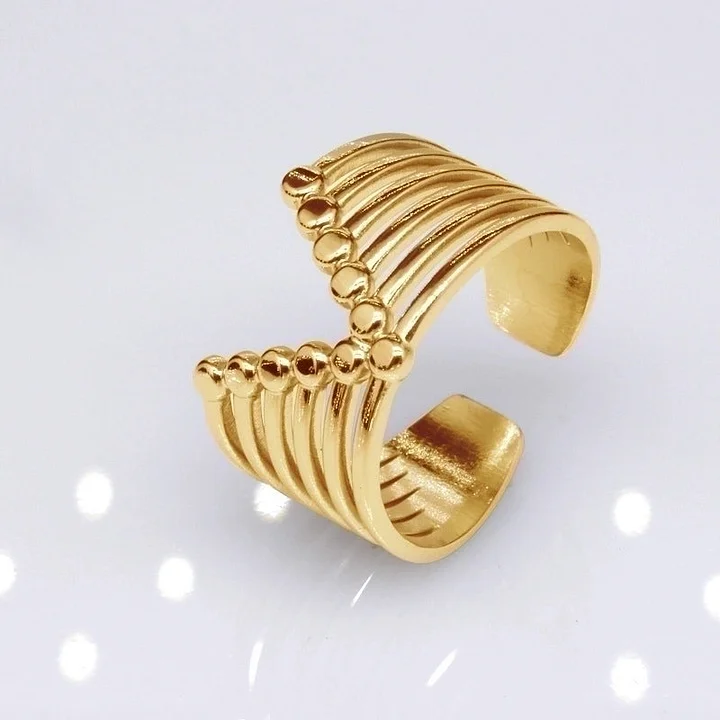 Offener Ring im Retro-Stil mit geometrischer Titanstahlbeschichtung 15