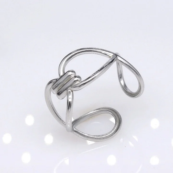 Offener Ring im Retro-Stil mit geometrischer Titanstahlbeschichtung 18