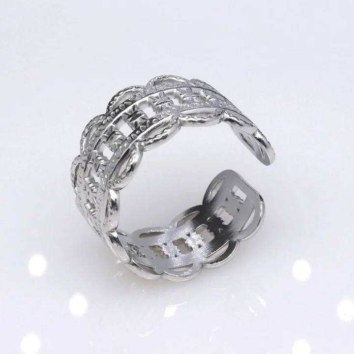 Offener Ring im Retro-Stil mit geometrischer Titanstahlbeschichtung 19