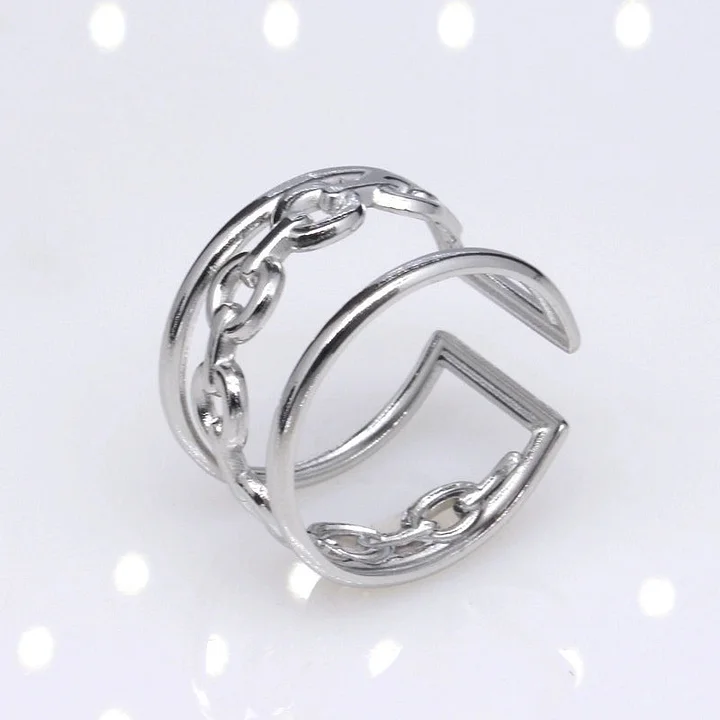 Offener Ring im Retro-Stil mit geometrischer Titanstahlbeschichtung 20