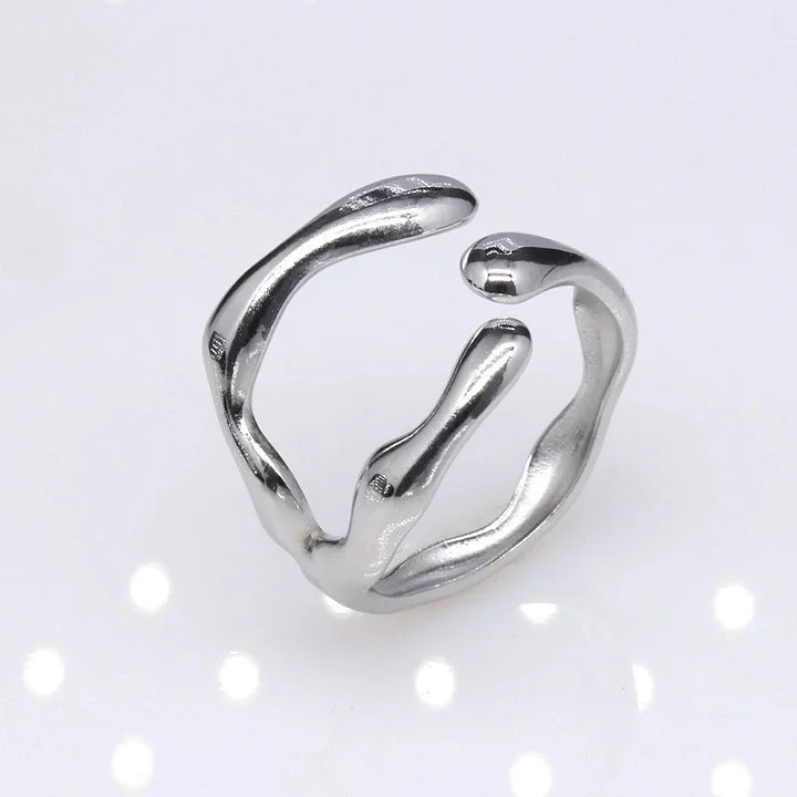 Offener Ring im Retro-Stil mit geometrischer Titanstahlbeschichtung 22