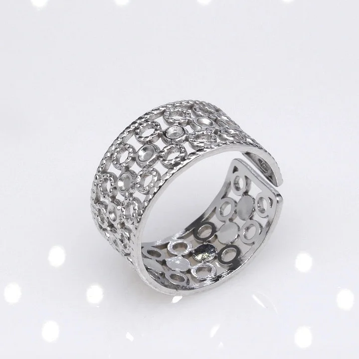 Offener Ring im Retro-Stil mit geometrischer Titanstahlbeschichtung 23