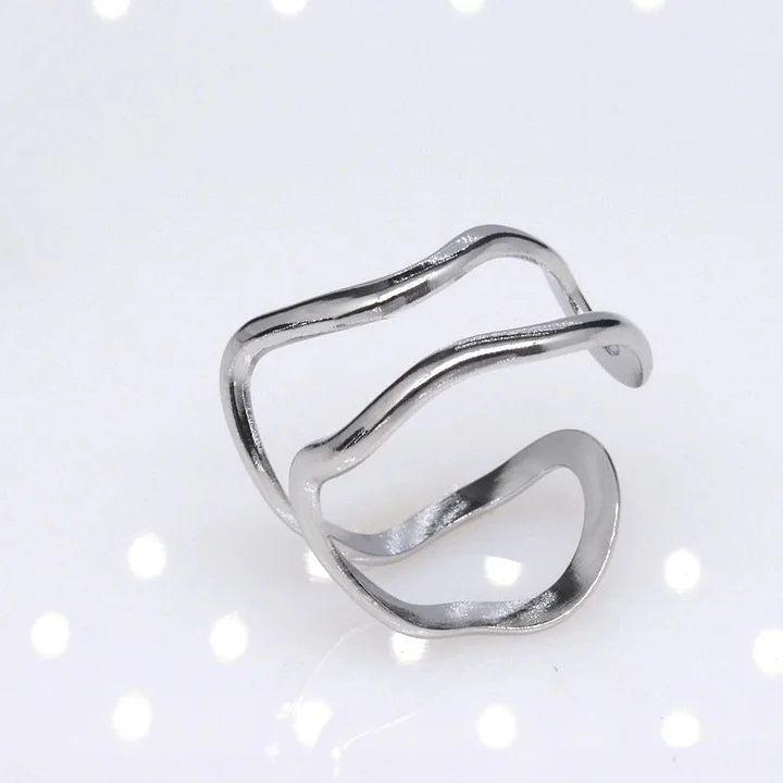 Offener Ring im Retro-Stil mit geometrischer Titanstahlbeschichtung 24