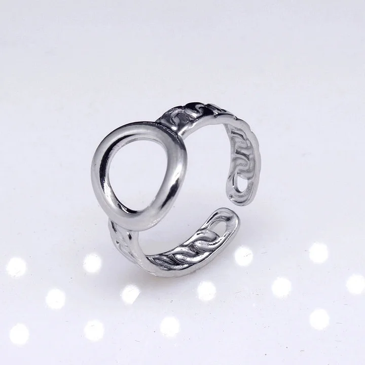 Offener Ring im Retro-Stil mit geometrischer Titanstahlbeschichtung 25