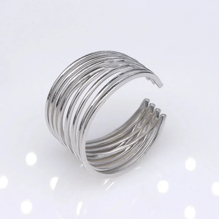 Offener Ring im Retro-Stil mit geometrischer Titanstahlbeschichtung 26