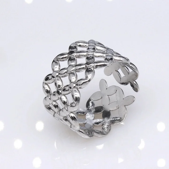 Offener Ring im Retro-Stil mit geometrischer Titanstahlbeschichtung 27