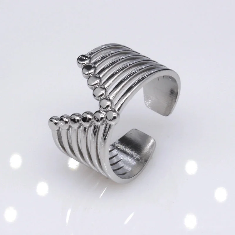 Offener Ring im Retro-Stil mit geometrischer Titanstahlbeschichtung 32
