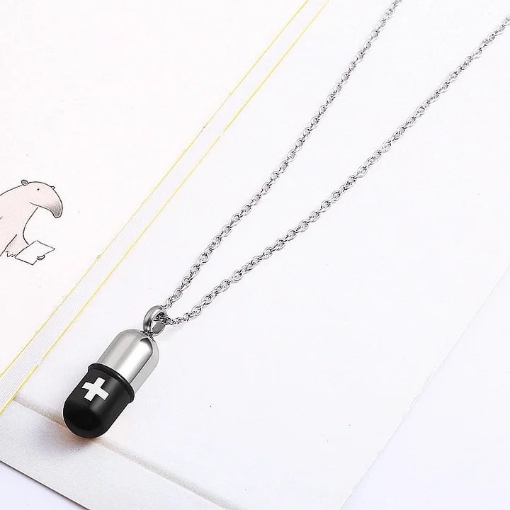 Pulloverkette mit Pillenanhänger zum Öffnen aus Edelstahl 1