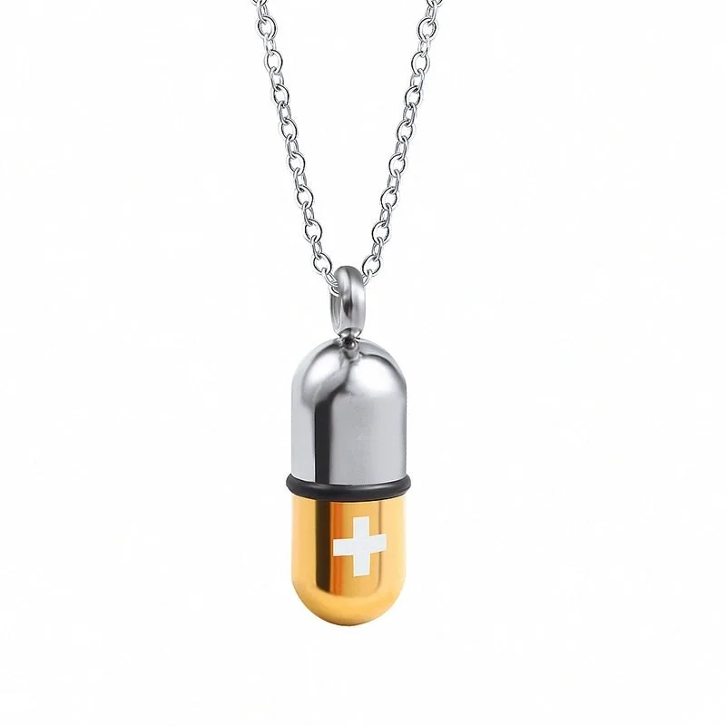 Pulloverkette mit Pillenanhänger aus Edelstahl zum Öffnen 