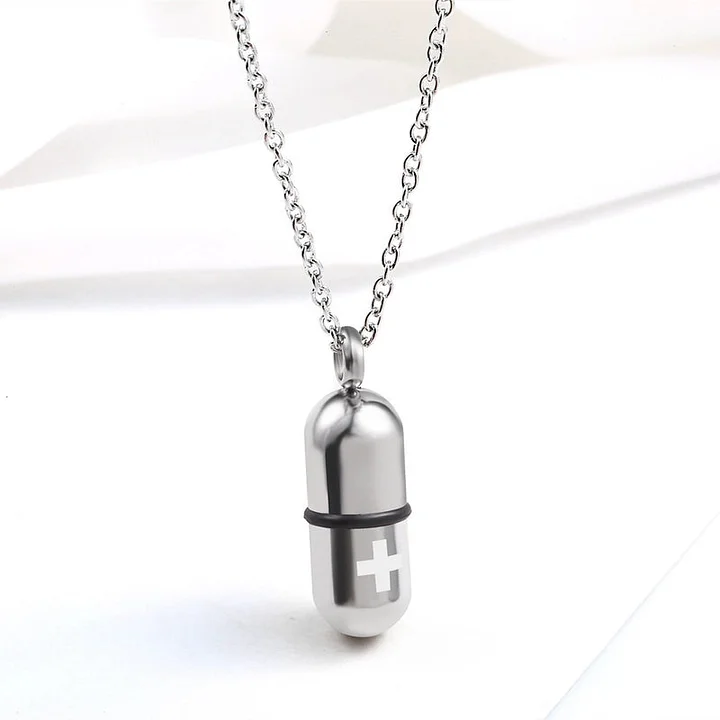 Pulloverkette mit Pillenanhänger zum Öffnen aus Edelstahl 2