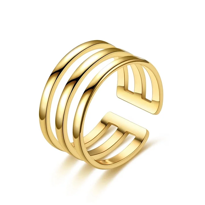 Retro geometrischer Titanstahl 18 Karat vergoldet - DC-Schneidering-4-Gold / verstellbare Öffnung