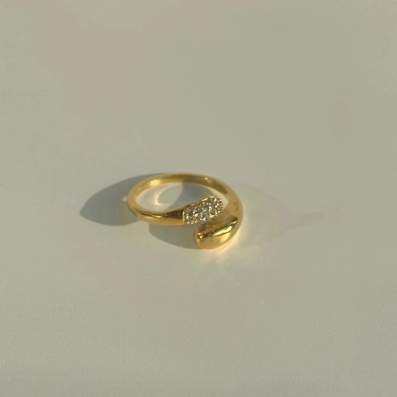 Streetwear Herzform Titanstahl Zirkon Offener Ring - Gold / Öffnungsgröße