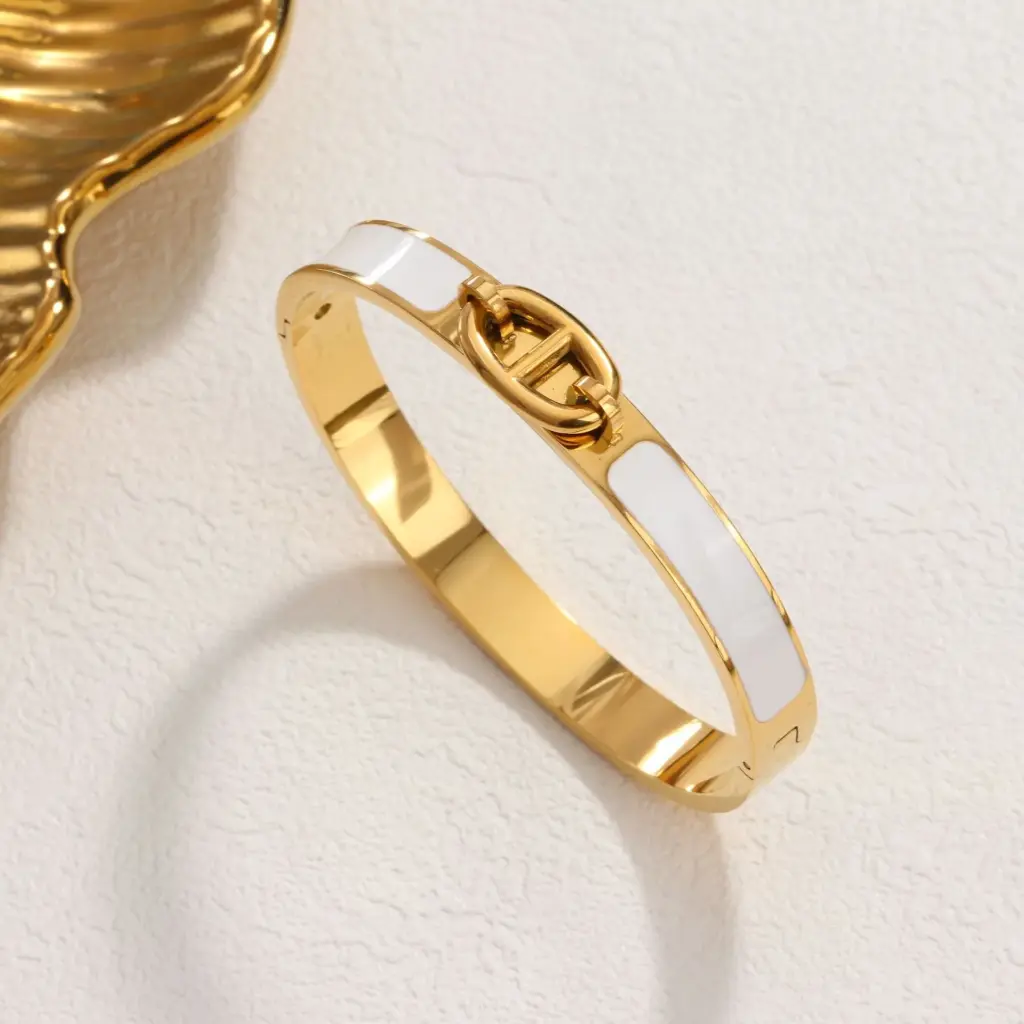 Ellipse Titanstahl Galvanik Armreifen - Goldweiß