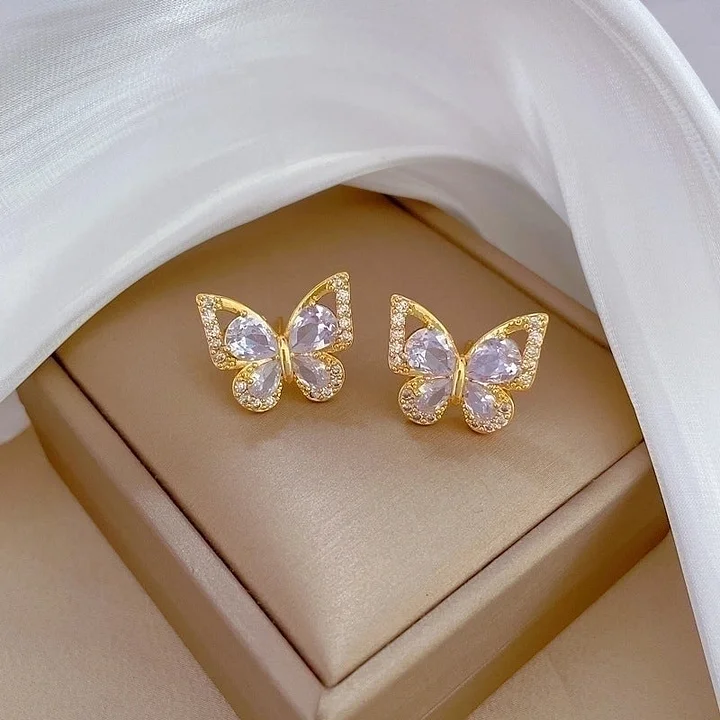 Ohrringe Lady Butterfly Titanstahl-Beschichtung Inlay Zirkon Ohrstecker