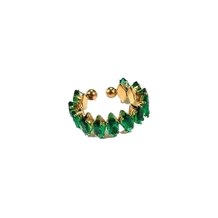 Pferd Auge Titan Stahl Beschichtung Inlay Zirkon Offenen Ring - Grün / Einheitsgröße
