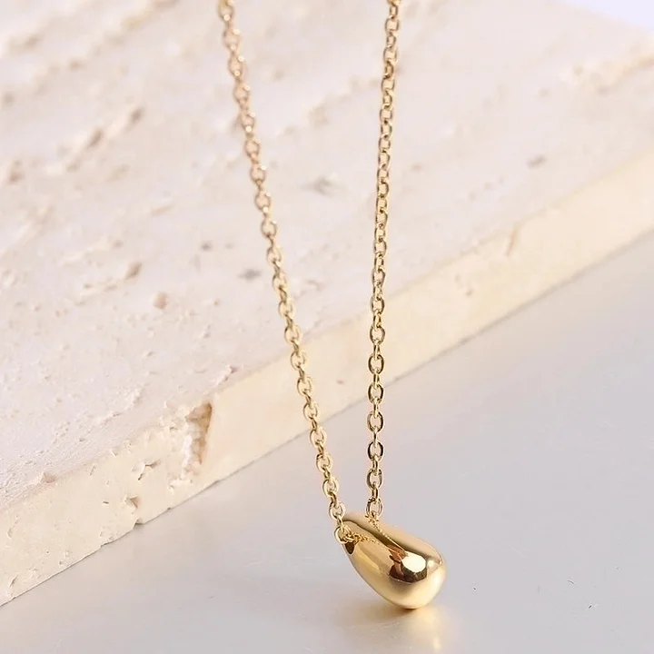 Halskette mit Wassertropfen-Anhänger aus Titanstahl - Gold