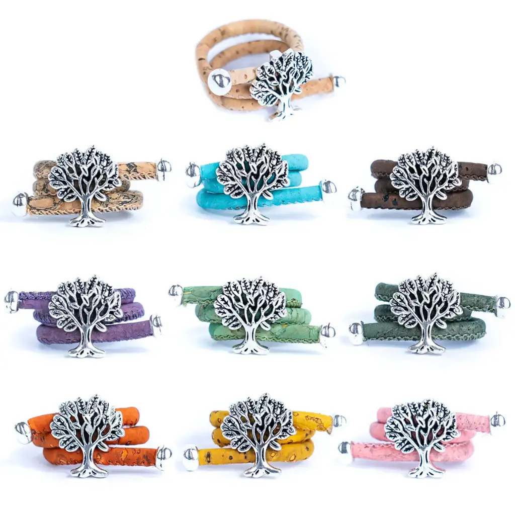Bague réglable en liège avec pendentif arbre – Symbole de nature et de force