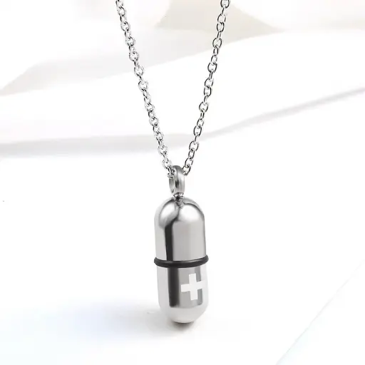 [20.584160999999998] Pulloverkette mit Pillenanhänger zum Öffnen aus Edelstahl 2