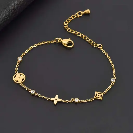 [26.727772499999997] Buchstaben- und Zahlenarmband aus Titanstahl, 18 Karat vergoldet