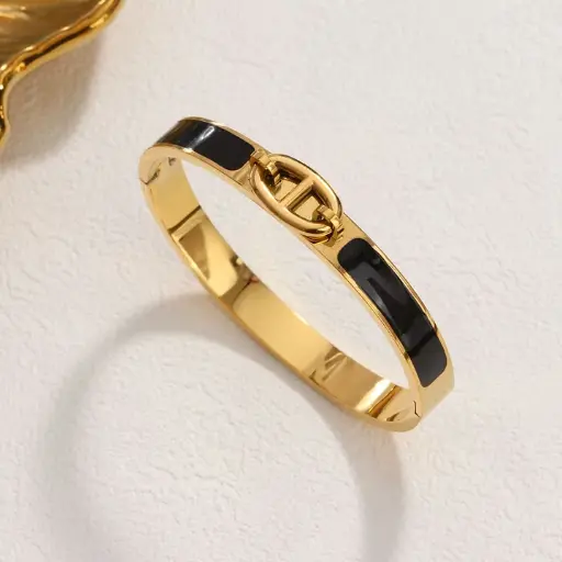 [25.298090999999996] Ellipse Titanstahl Galvanik Armreifen - Gold Schwarz