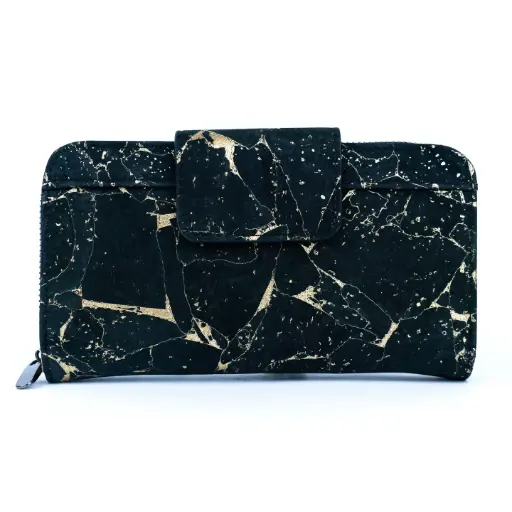 [BAG-2306-B] Stilvolle und funktionale Damenbrieftasche Schwarz mit Gold 