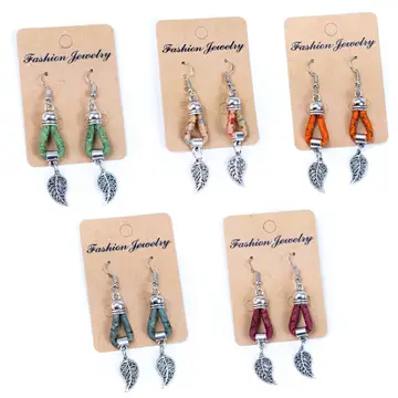 [ER-159-MIX-5] Natürliche handgefertigte Korkblatt-Ohrringe für Damen